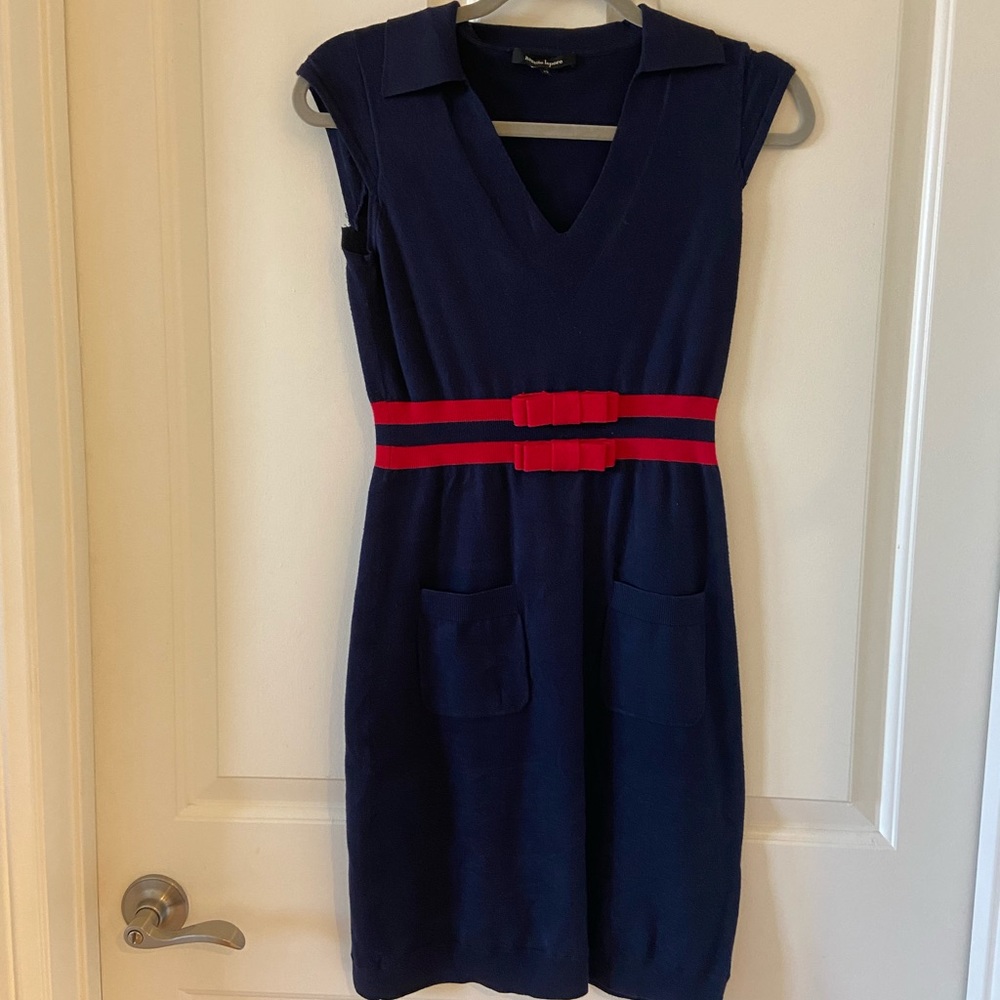 Nanette Nanette Lepore Womens Navy Blue Sleeveless Knit Sheath Dress XS Red Bow